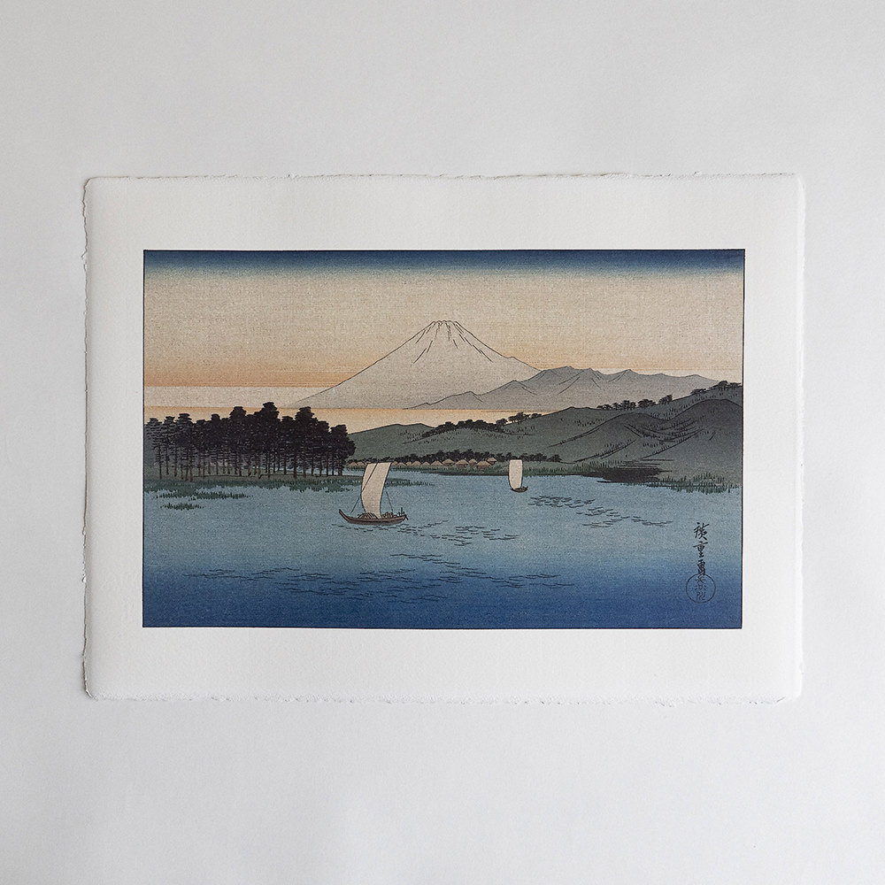 Utagawa Hiroshige – Schiffe unter dem Berg Fuji, japanischer Holzschnitt