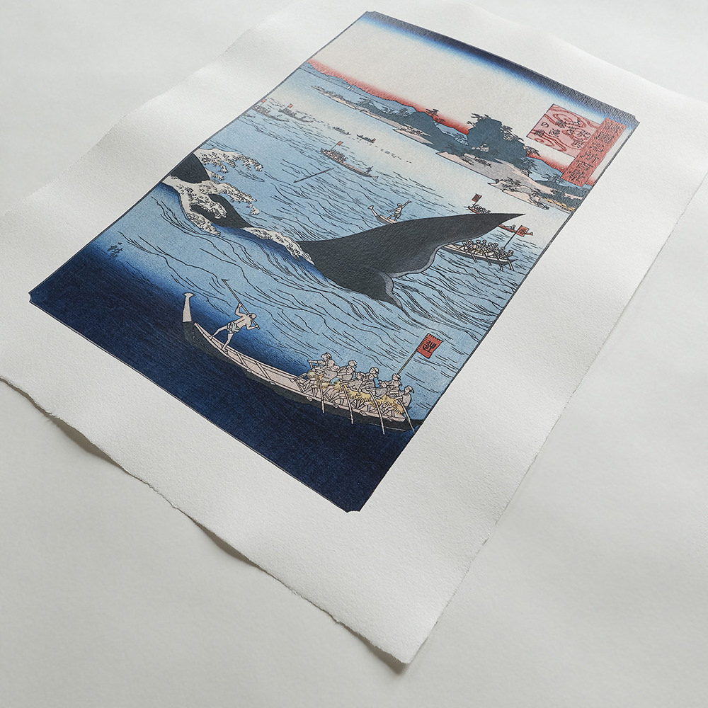 Utagawa Hiroshige – Walfang bei den Gotō-Inseln, japanischer Holzschnitt