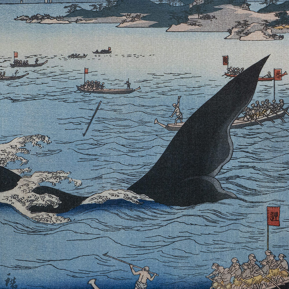 Utagawa Hiroshige – Walfang bei den Gotō-Inseln, japanischer Holzschnitt