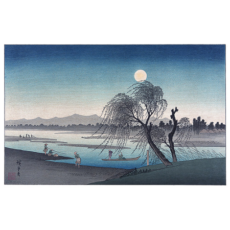 Utagawa Hiroshige – Fischer am Fluss in der Nacht, japanischer Holzschnitt