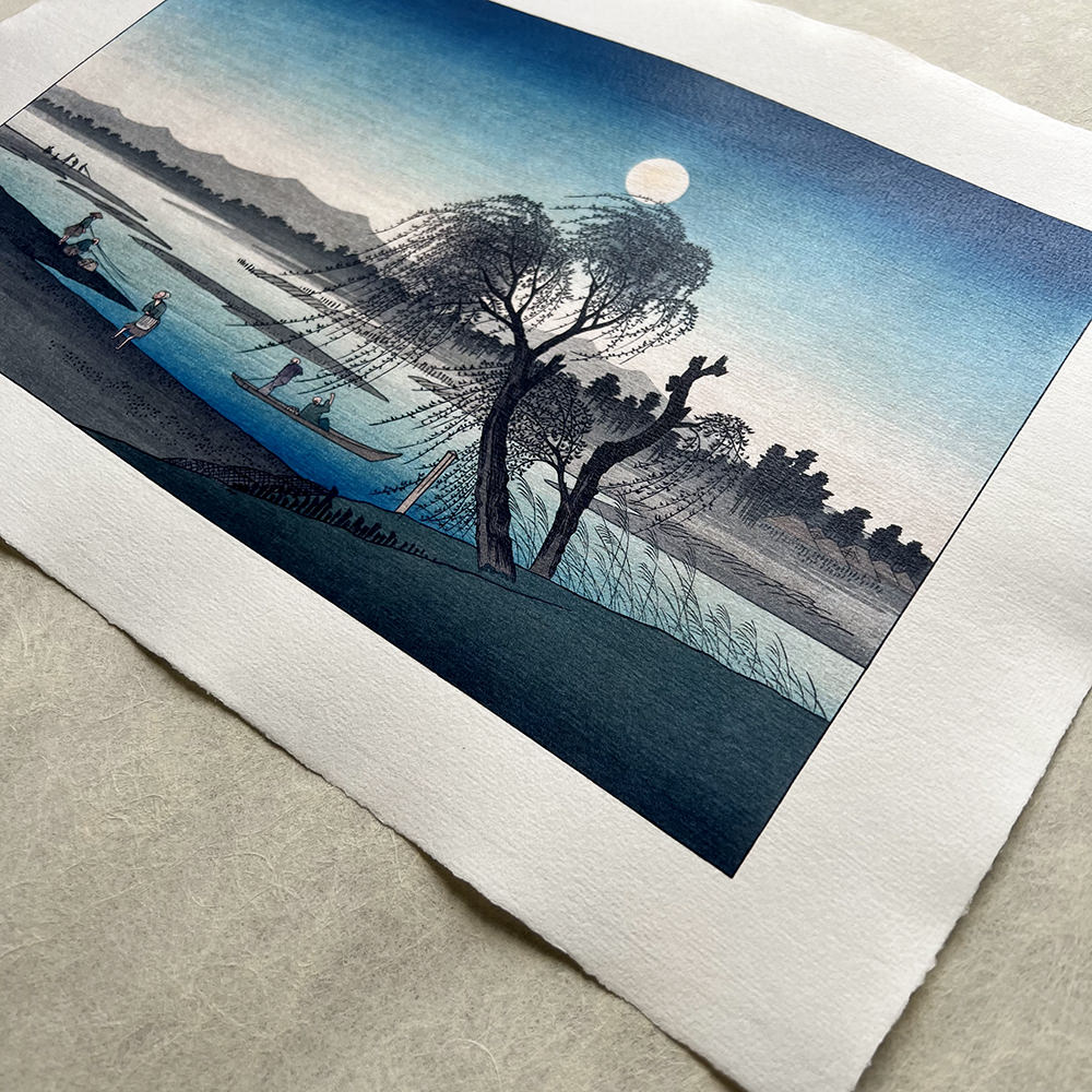 Utagawa Hiroshige – Fischer am Fluss in der Nacht, japanischer Holzschnitt