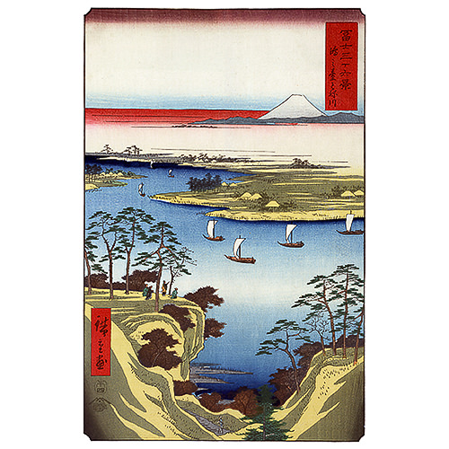 Utagawa Hiroshige – Der Fluss Tone in Kōnodai, japanischer Holzschnitt