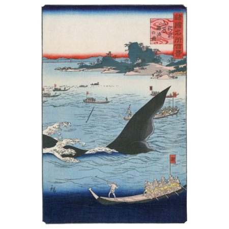 Utagawa Hiroshige – Walfang bei den Gotō-Inseln, japanischer Holzschnitt