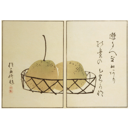 Sakai Hōitsu – Korb mit Birnen, japanischer Farbholzschnitt aus dem Album Ōson gafu