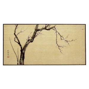 Sakai Hōitsu – Pflaumenblütenpaar 2/2, japanischer Farbholzschnitt auf Seide im Stil der Rinpa-Schule