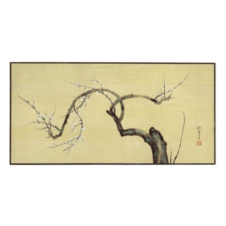 Sakai Hōitsu – Pflaumenblütenpaar 1/2, japanischer Farbholzschnitt auf Seide im Stil der Rinpa-Schule