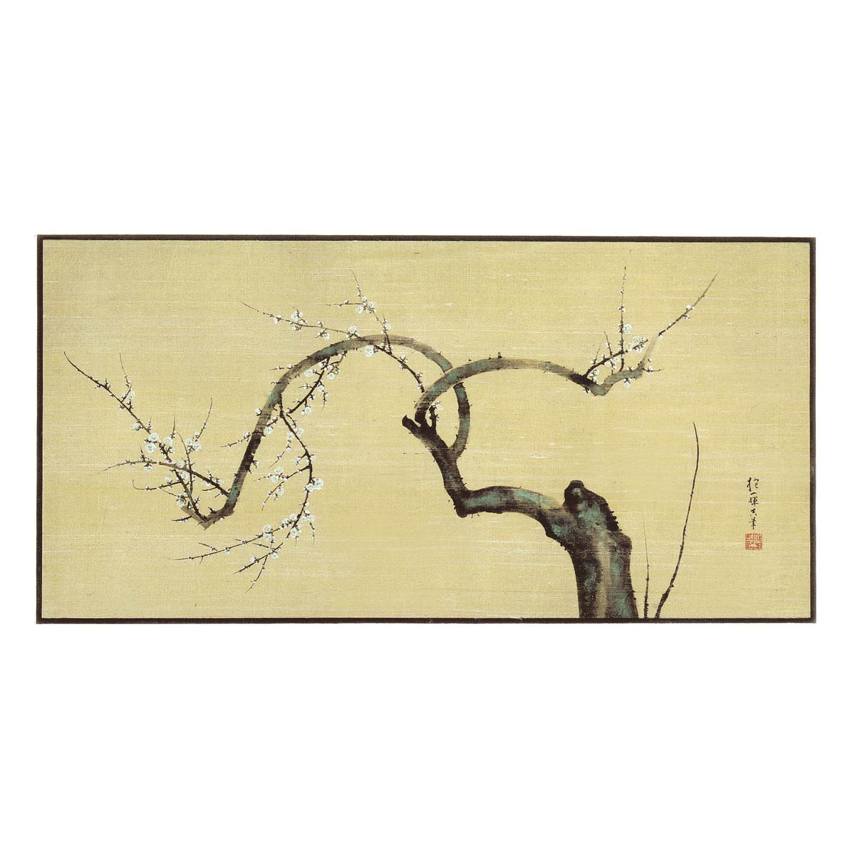 Sakai Hōitsu – Pflaumenblütenpaar 1/2, japanischer Farbholzschnitt auf Seide im Stil der Rinpa-Schule