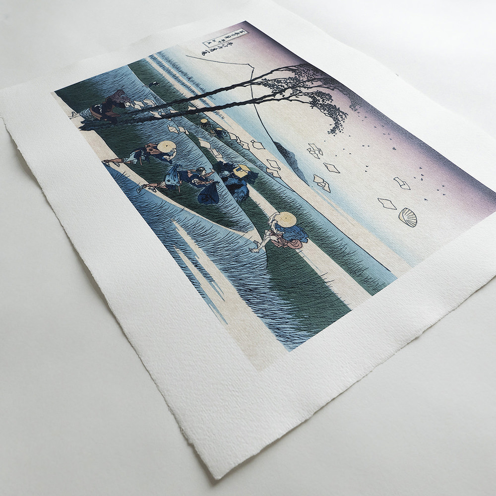 Katsushika Hokusai – Starker Wind in Ejiri, japanischer Farbholzschnitt aus der Serie Sechsunddreißig Ansichten des Berges Fuji