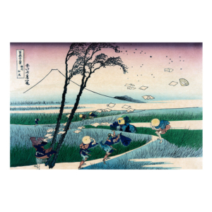 Katsushika Hokusai – Starker Wind in Ejiri, japanischer Farbholzschnitt aus der Serie Sechsunddreißig Ansichten des Berges Fuji