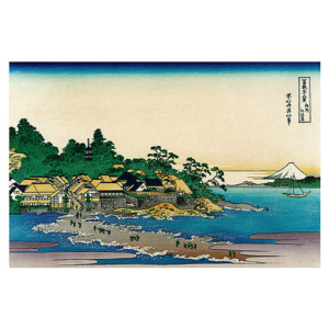 Katsushika Hokusai – Enoshima in der Provinz Sagami, japanischer Farbholzschnitt aus der Serie Sechsunddreißig Ansichten des Berges Fuji