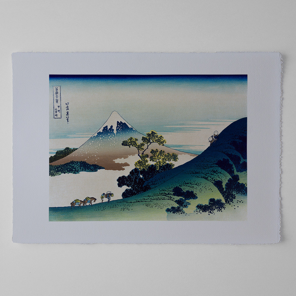 Katsushika Hokusai – Inume-Pass, japanischer Farbholzschnitt aus der Serie Sechsunddreißig Ansichten des Berges Fuji