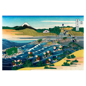 Katsushika Hokusai – Blick auf den Fuji von der Station Kanaya, japanischer Farbholzschnitt aus der Serie Sechsunddreißig Ansichten des Berges Fuji