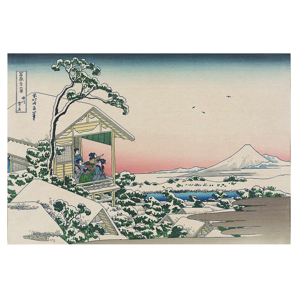 Katsushika Hokusai – Teehaus in Koishikawa, japanischer Farbholzschnitt aus der Serie Sechsunddreißig Ansichten des Berges Fuji