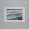 Katsushika Hokusai – Pilger am Fluss mit dem Berg Fuji, japanischer Farbholzschnitt mit Landschaft und Fuji