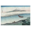 Katsushika Hokusai – Pilger am Fluss mit dem Berg Fuji, japanischer Farbholzschnitt mit Landschaft und Fuji