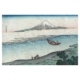 Katsushika Hokusai – Pilger am Fluss mit dem Berg Fuji, japanischer Farbholzschnitt mit Landschaft und Fuji