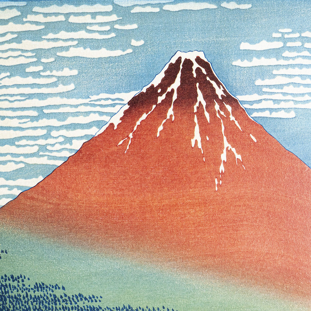 Katsushika Hokusai – Rote Fuji (Gaifū kaisei), japanischer Holzschnitt aus der Serie Sechsunddreißig Ansichten des Berges Fuji