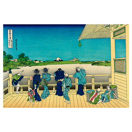 Katsushika Hokusai – Sazai-Halle im Tempel der Fünfhundert Rakan, japanischer Farbholzschnitt aus der Serie Sechsunddreißig Ansichten des Berges Fuji