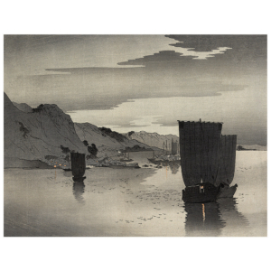 Ohara Koson – Abendliche Boote, japanischer Farbholzschnitt im Stil shin-hanga