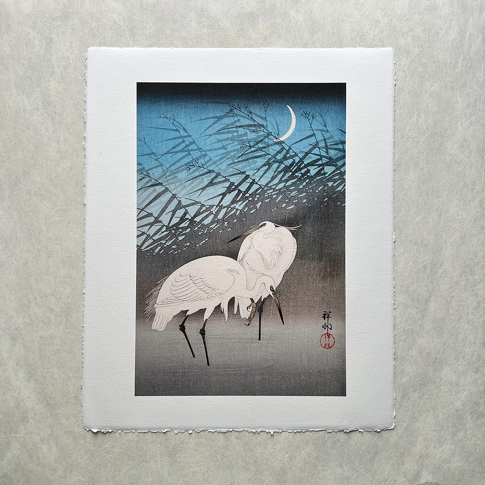 Ohara Koson – Reiher im Schilf, japanischer Farbholzschnitt im Stil shin-hanga
