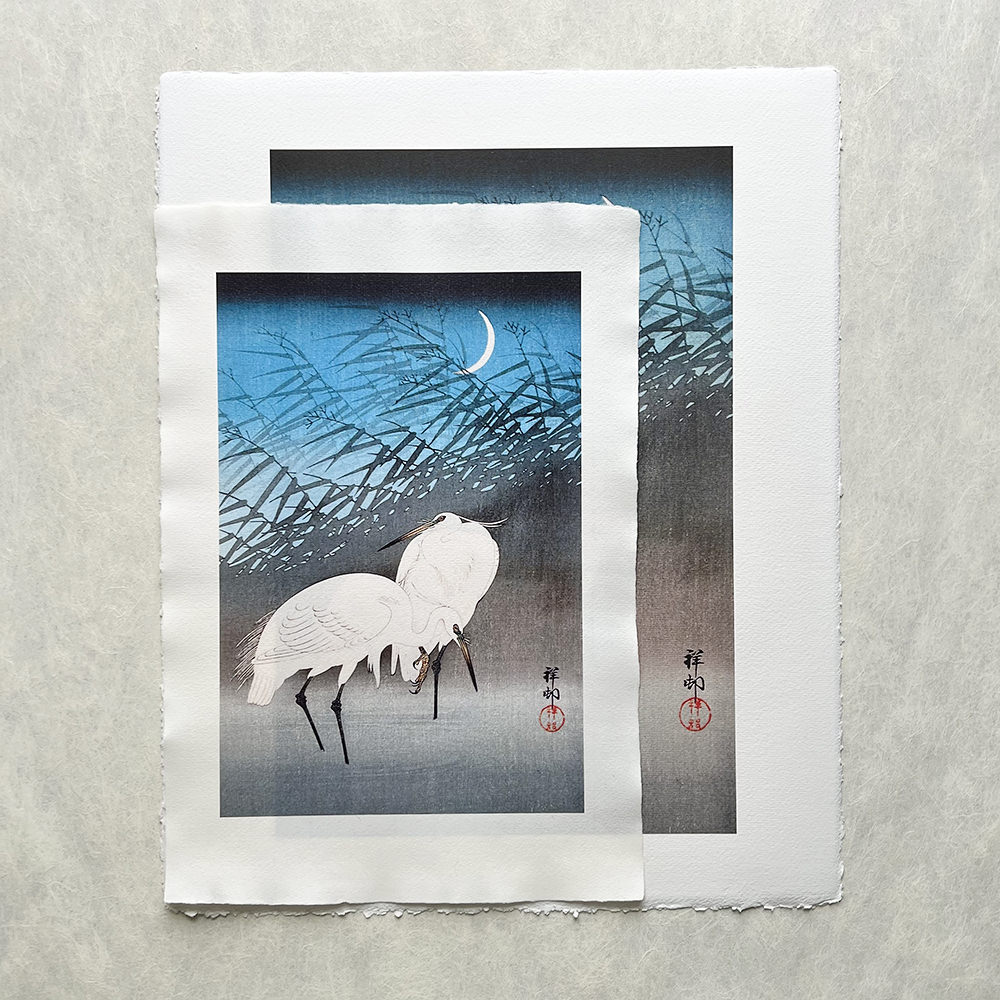 Ohara Koson – Reiher im Schilf, japanischer Farbholzschnitt im Stil shin-hanga