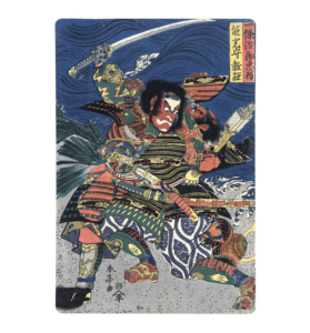 Katsukawa Shuntei – Kämpfende Samurai, japanischer Farbholzschnitt mit dramatischer Kriegsszene