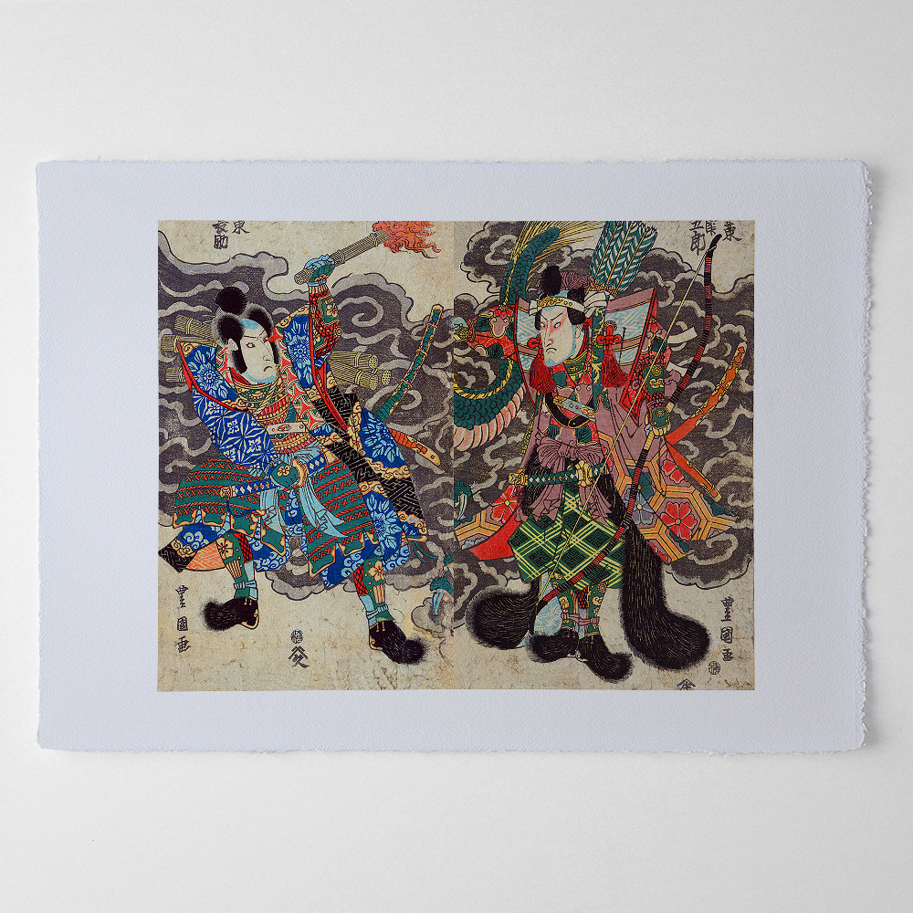 Utagawa Toyokuni – Bandō Mitsugorō und Bandō Minosuke, japanischer Farbholzschnitt im Genre yakusha-e