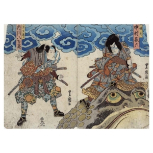 Utagawa Toyokuni – Nakamura Karoku und Ichikawa Yaozō, japanischer Farbholzschnitt im Genre yakusha-e