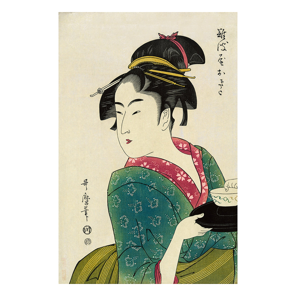 Kitagawa Utamaro – Okita, japanischer Farbholzschnitt im Genre bijinga