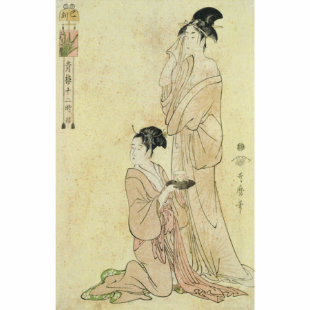 Kitagawa Utamaro – Stunde der Schlange, japanischer Farbholzschnitt aus der Serie Seirō jūni toki