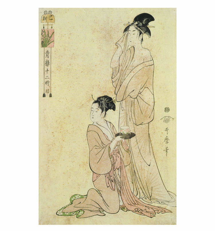 Kitagawa Utamaro – Stunde der Schlange, japanischer Farbholzschnitt aus der Serie Seirō jūni toki