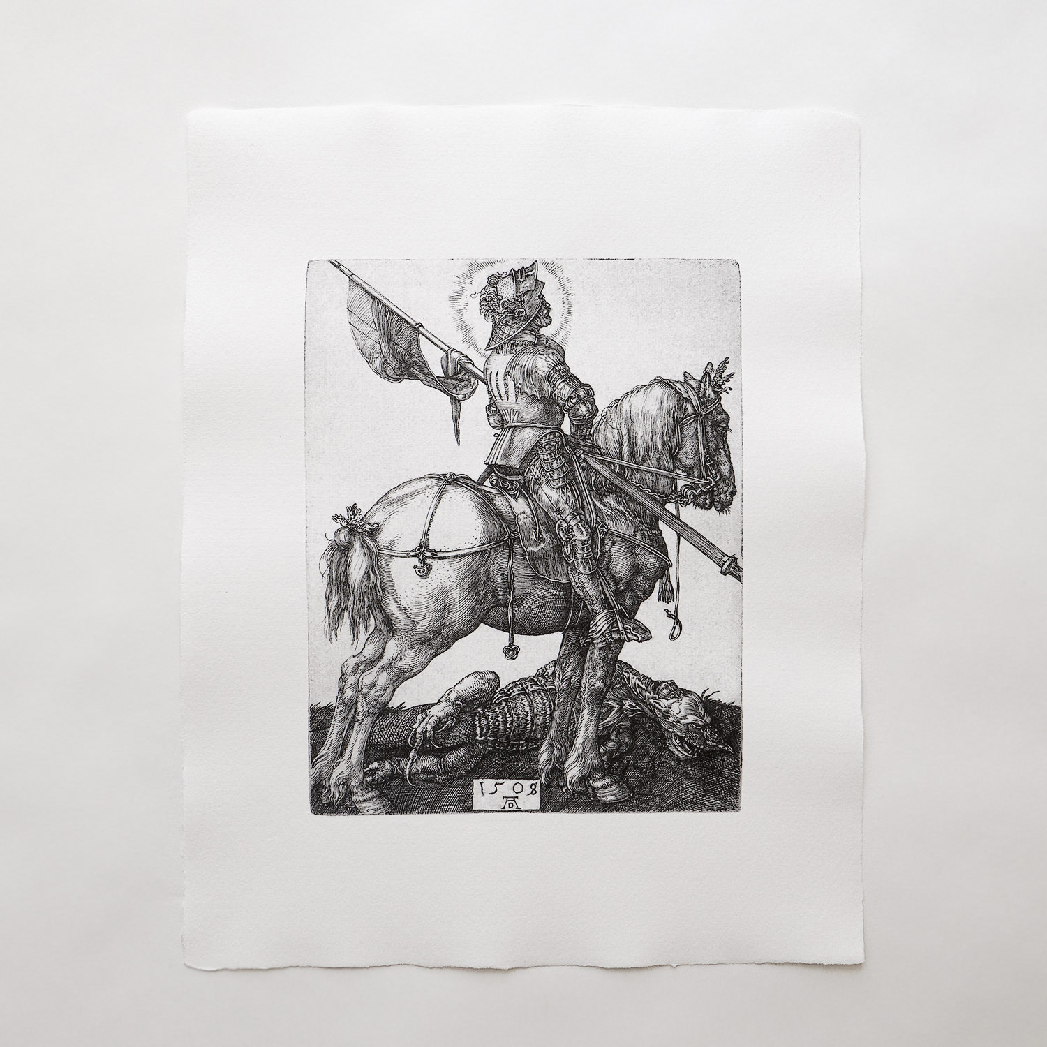 Albrecht Dürer Der heilige Georg zu Pferd Kupferstich Ritter Pferd Drache