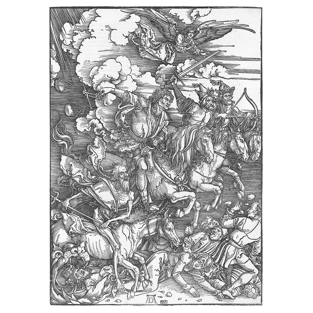Albrecht Dürer Die apokalyptischen Reiter 1498 Holzschnitt biblische Szene Reiter