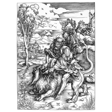 Albrecht Dürer Samson kämpft mit dem Löwen Kupferstich biblischer Kampf Löwe