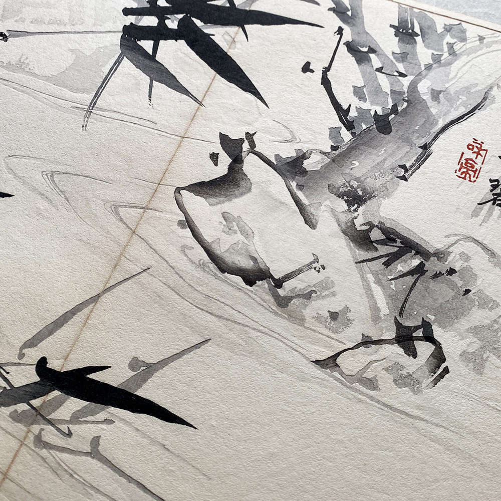 Taki Katei bambus im fluss – japanischer Farbholzschnitt aus der Meiji-Zeit (1894)