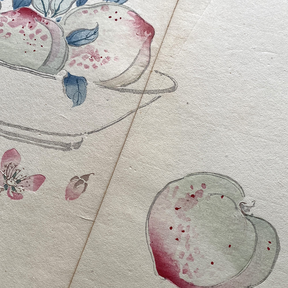 Taki Katei umeboshi in der schale – japanischer Farbholzschnitt aus der Meiji-Zeit (1894)