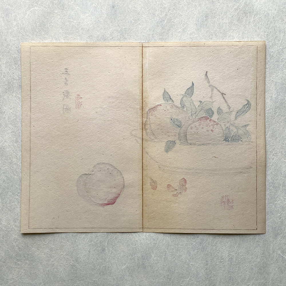 Taki Katei umeboshi in der schale – japanischer Farbholzschnitt aus der Meiji-Zeit (1894)