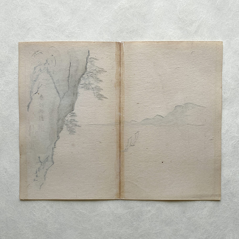 Taki Katei Boote am Felsen – japanischer Farbholzschnitt aus der Meiji-Zeit (1894)