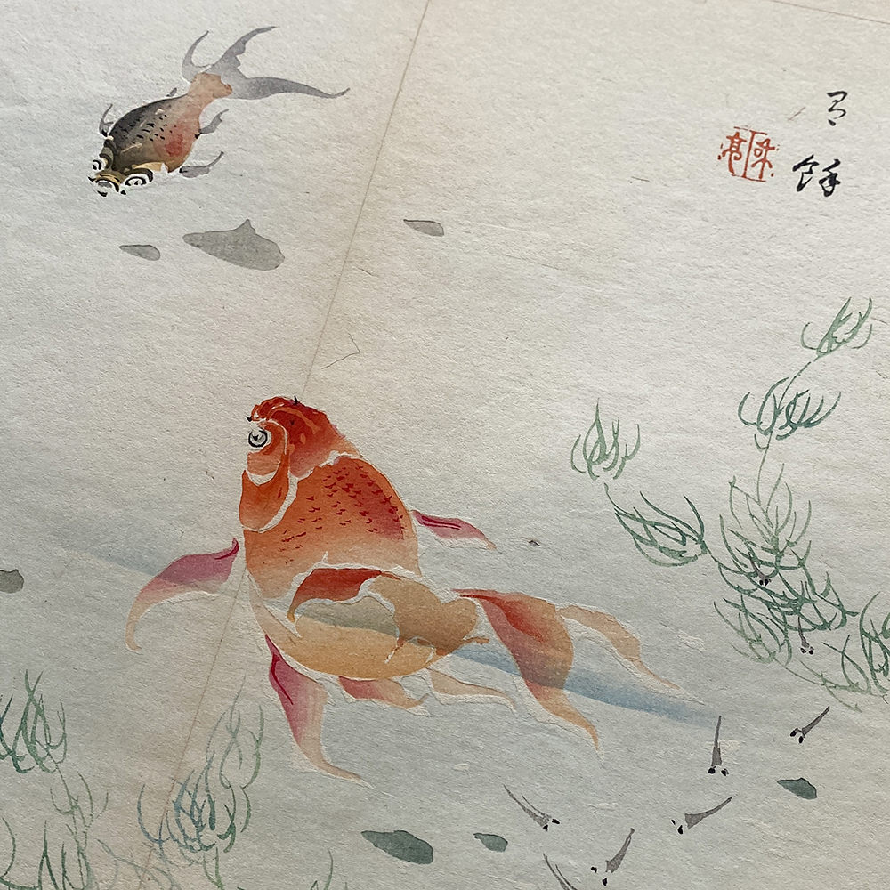 Taki Katei Fische – japanischer Farbholzschnitt aus der Meiji-Zeit (1894)