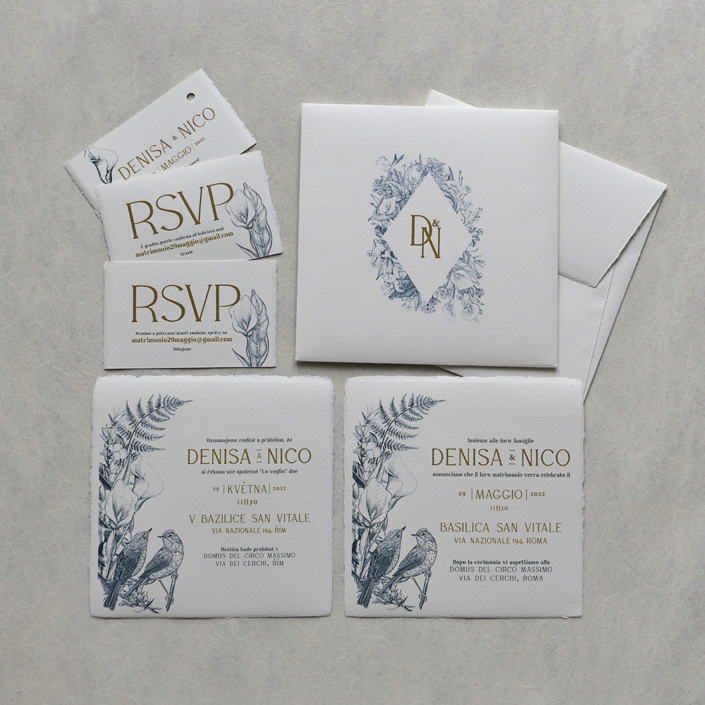 Individuelle Hochzeitspapeterie aus handgeschöpftem Papier mit Einladung, RSVP-Karten und Umschlägen