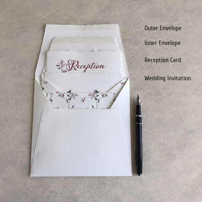 Hochzeitseinladung Tuscany aus handgeschöpftem Büttenpapier mit floralen Motiven
